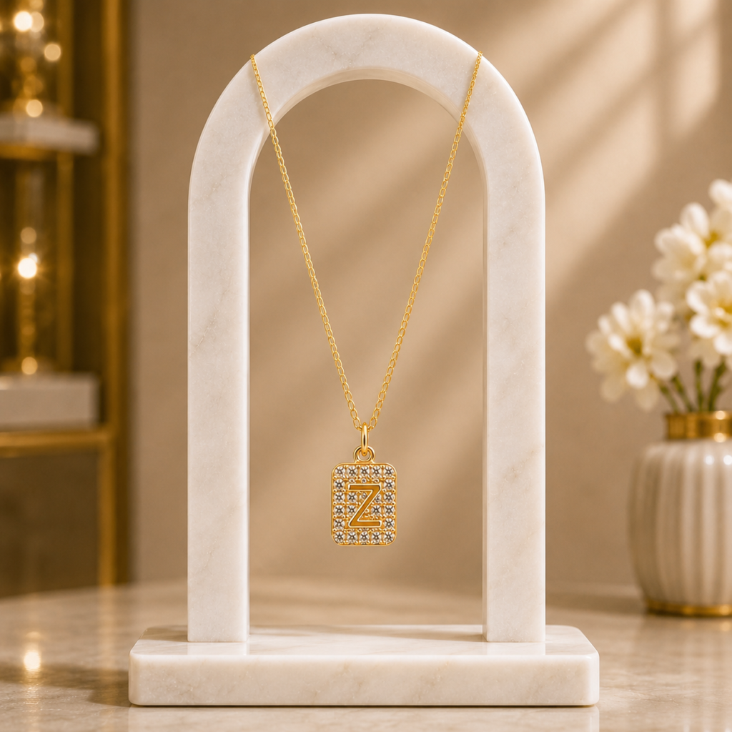Mairah Gold Pave Initial 'Z' Square Pendant Necklace.
