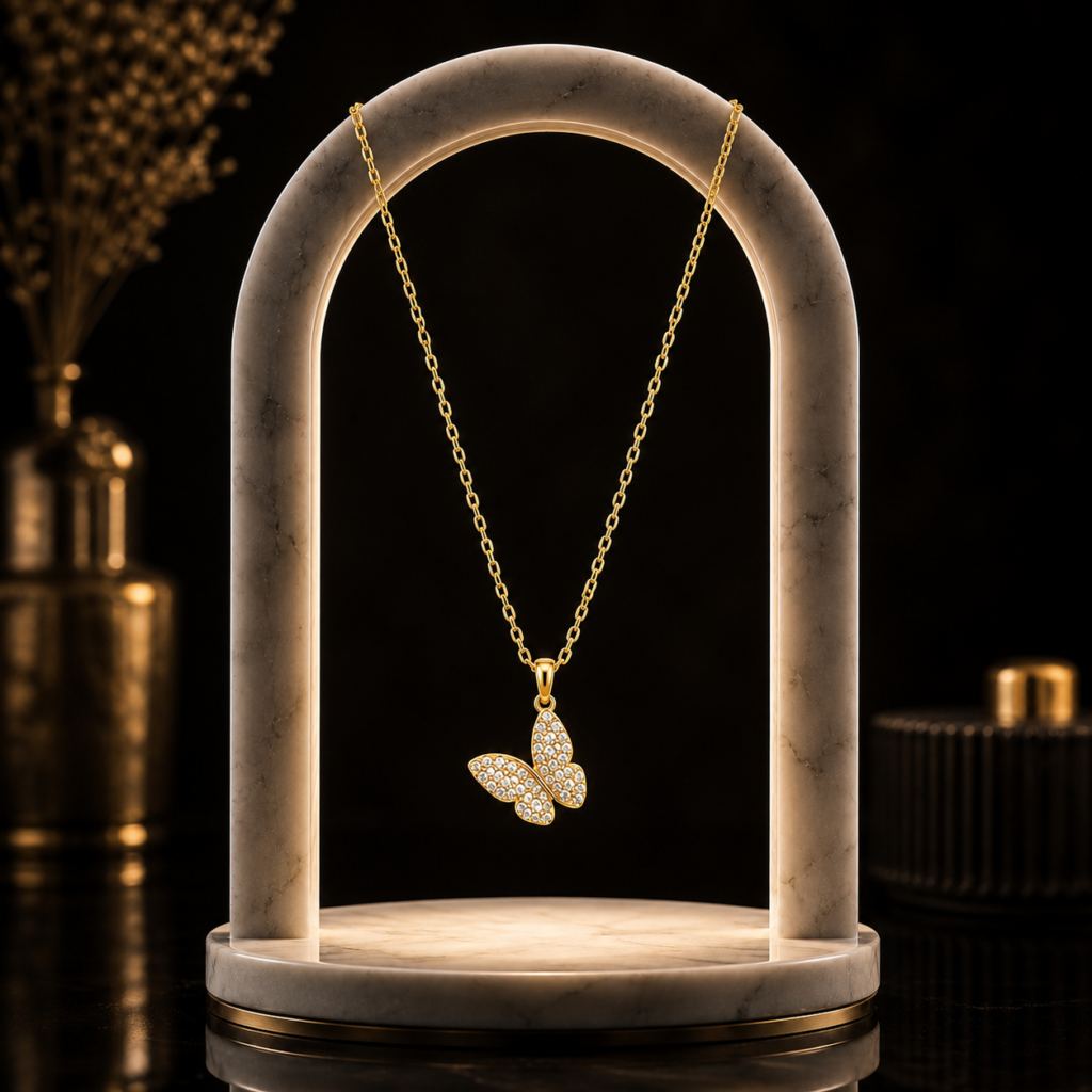Dainty Golden Butterfly Crystal Pendant Necklace