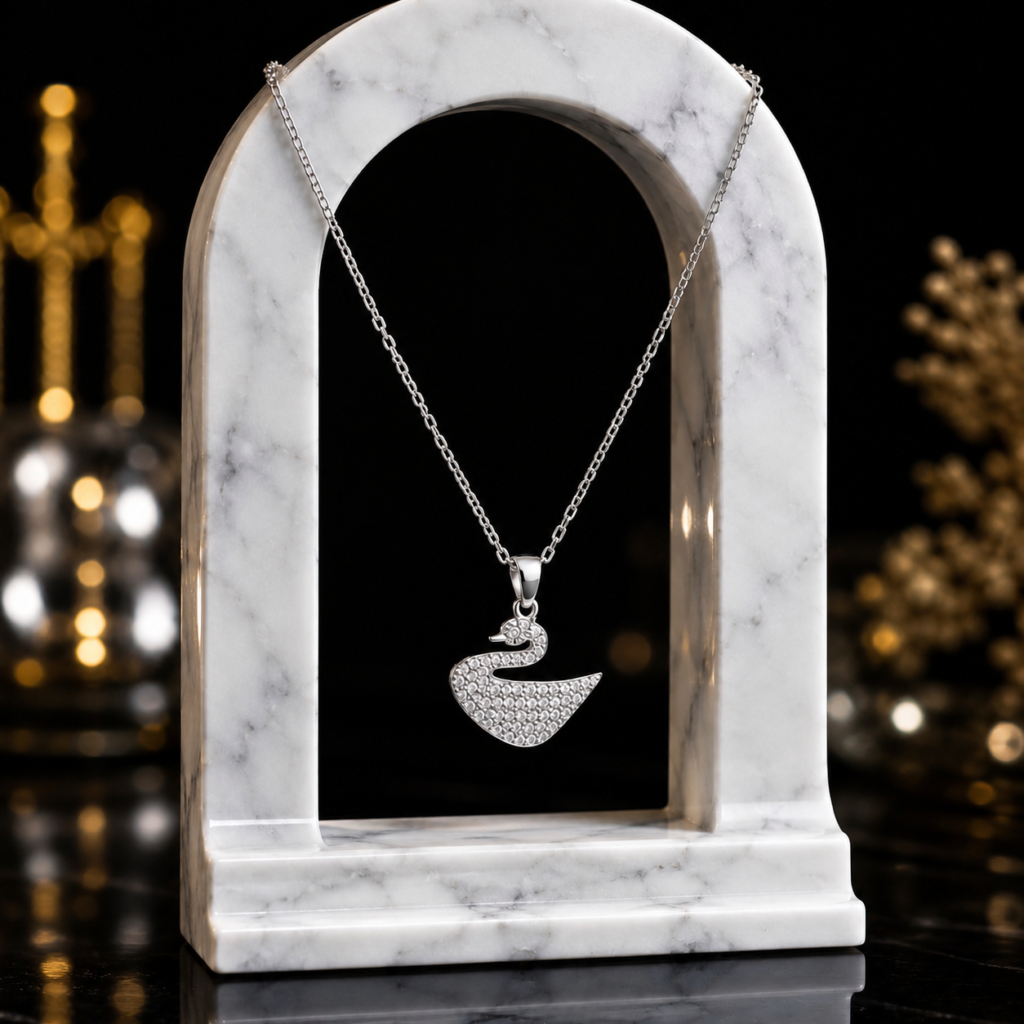 Mairah Shimmering Silver Swan Crystal Pendant Necklace