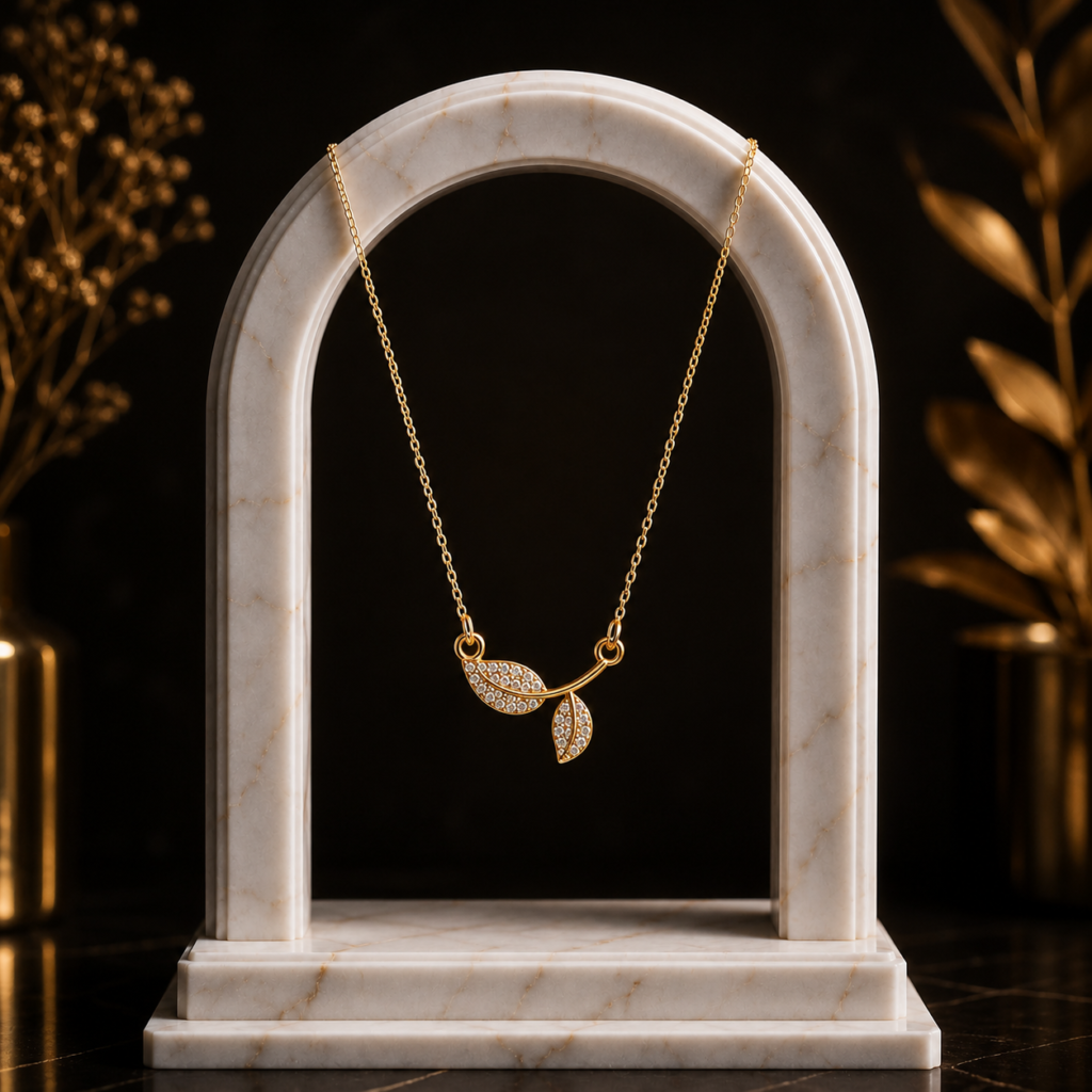Mairah Sparkling Gold-Plated Twin Leaf Pendant Necklace