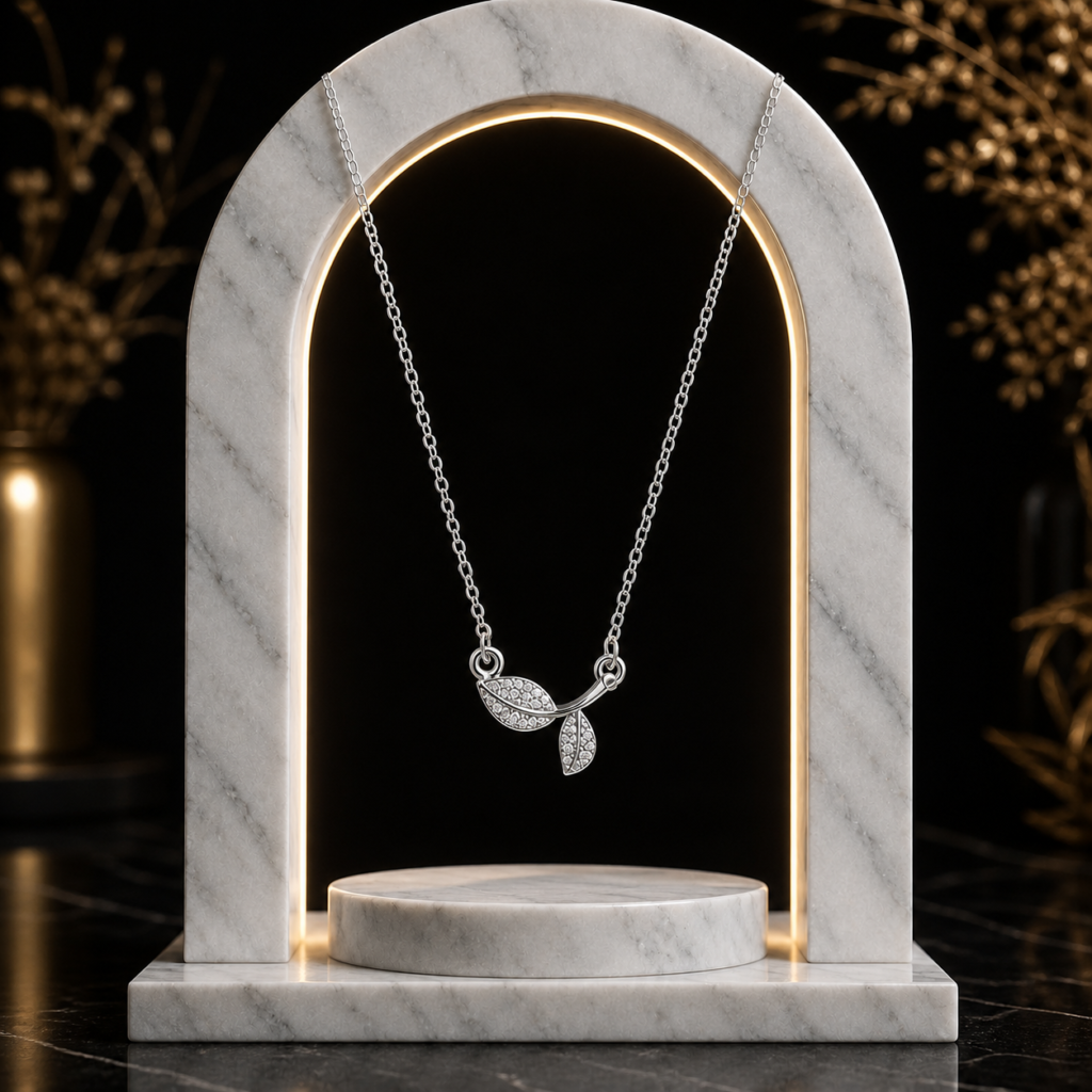 Mairah Elegant Silver-Plated Crystal Willow Leaf Necklace