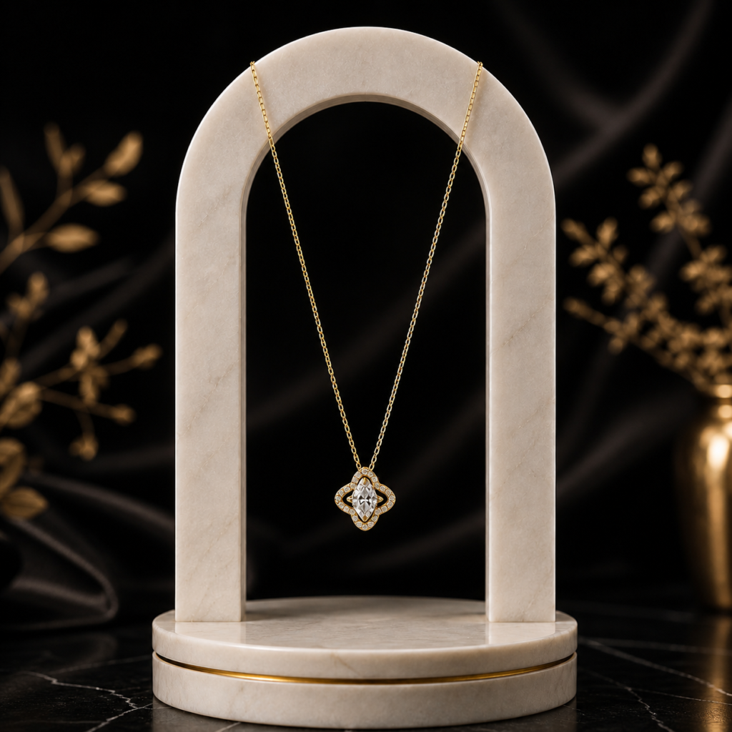 Mairah Marquise Floral Halo Gold-Plated Necklace