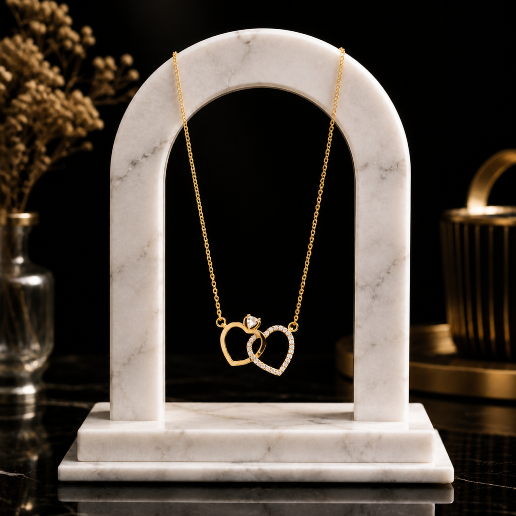 Mairah Interlocking Hearts Gold-Plated Crystal Necklace