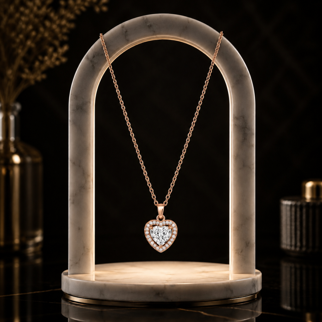Mairah Rose Gold Radiant Heart Halo Pendant Necklace