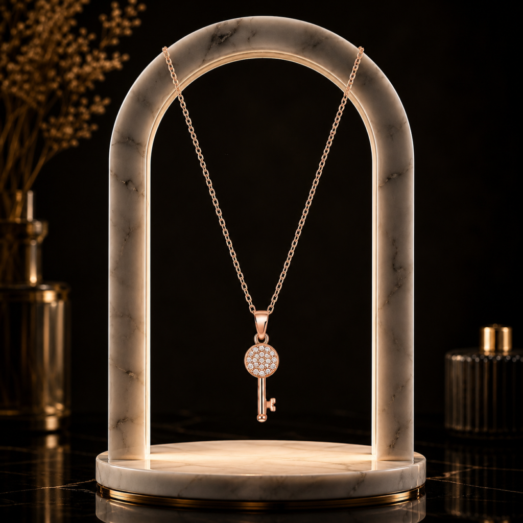Mairah Rose Gold Sparkling Medallion Key Pendant Necklace