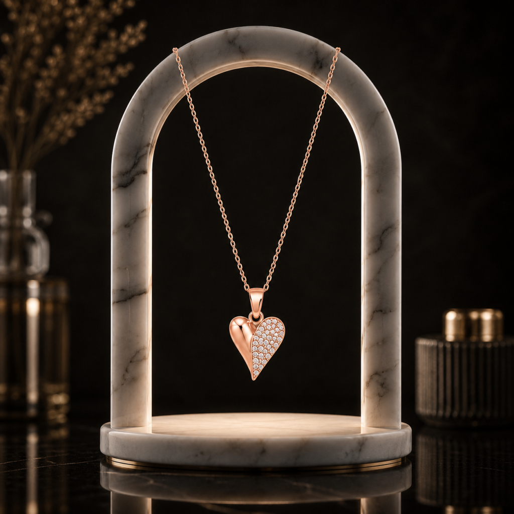 Mairah  Rose Gold Elegant Dual-Texture Heart Pendant Necklace