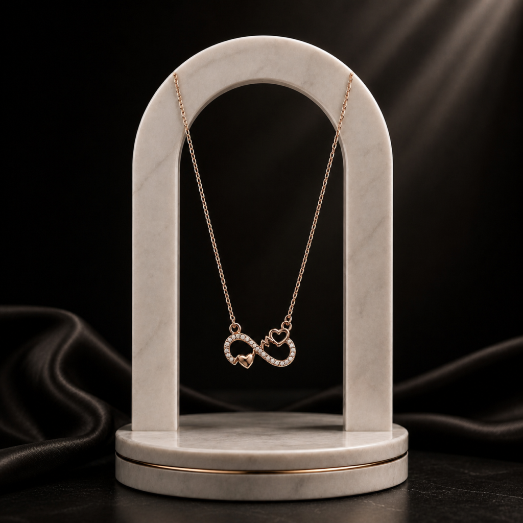 Mairah Rose Gold Infinity Triple Heart Sparkling Necklace