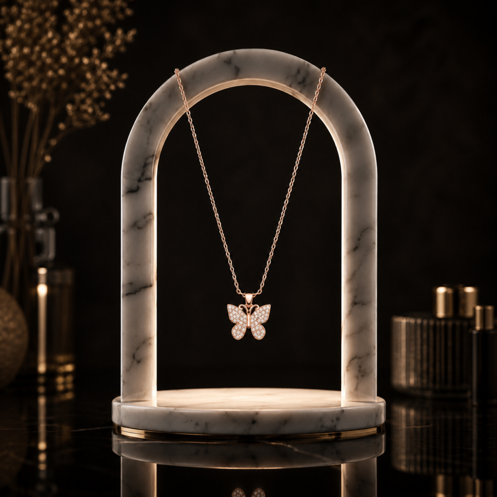 Mairah Rose Gold Sparkling Butterfly Charm Pendant Necklace