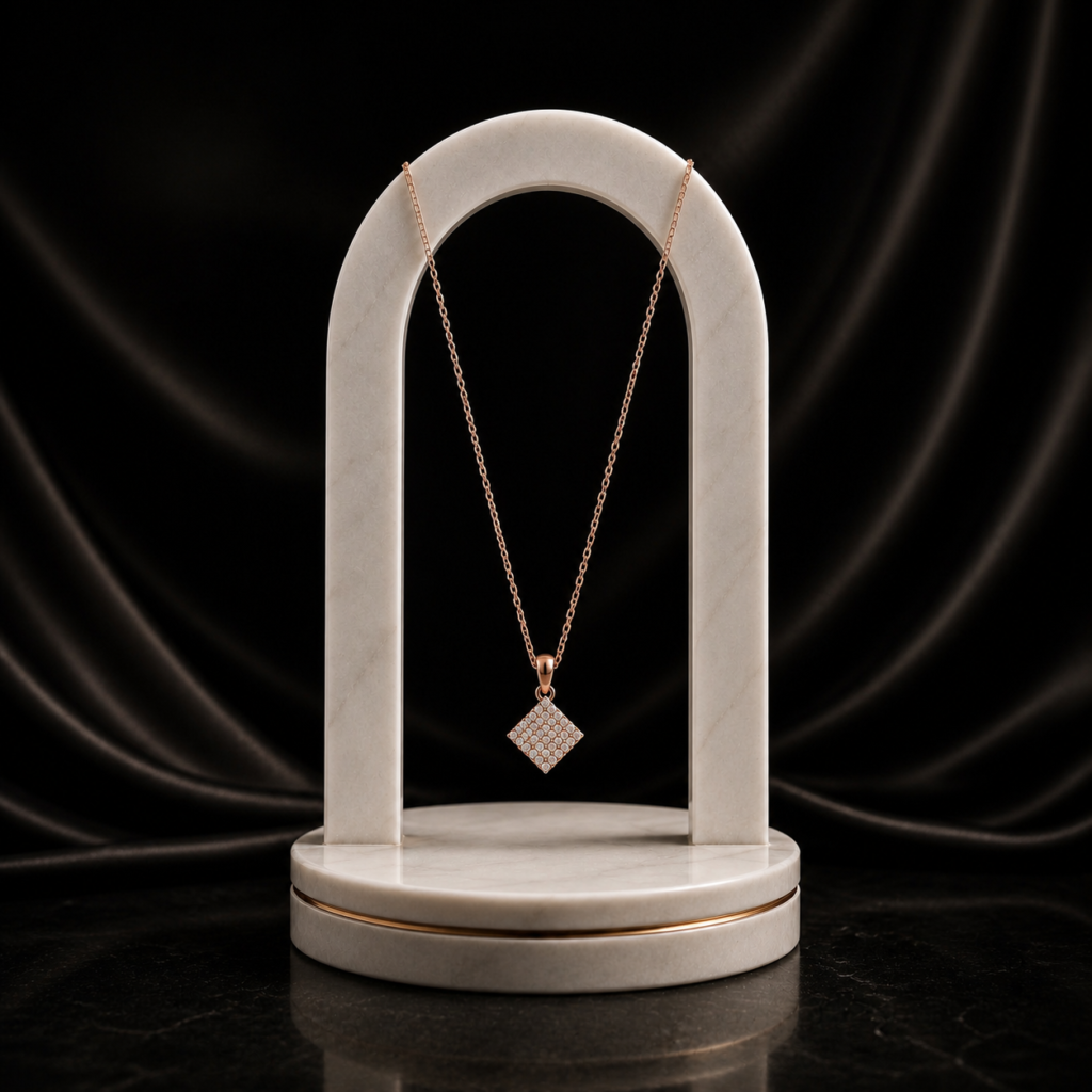 Mairah Rose Gold Geometric Diamond Sparkling Pendant Necklace