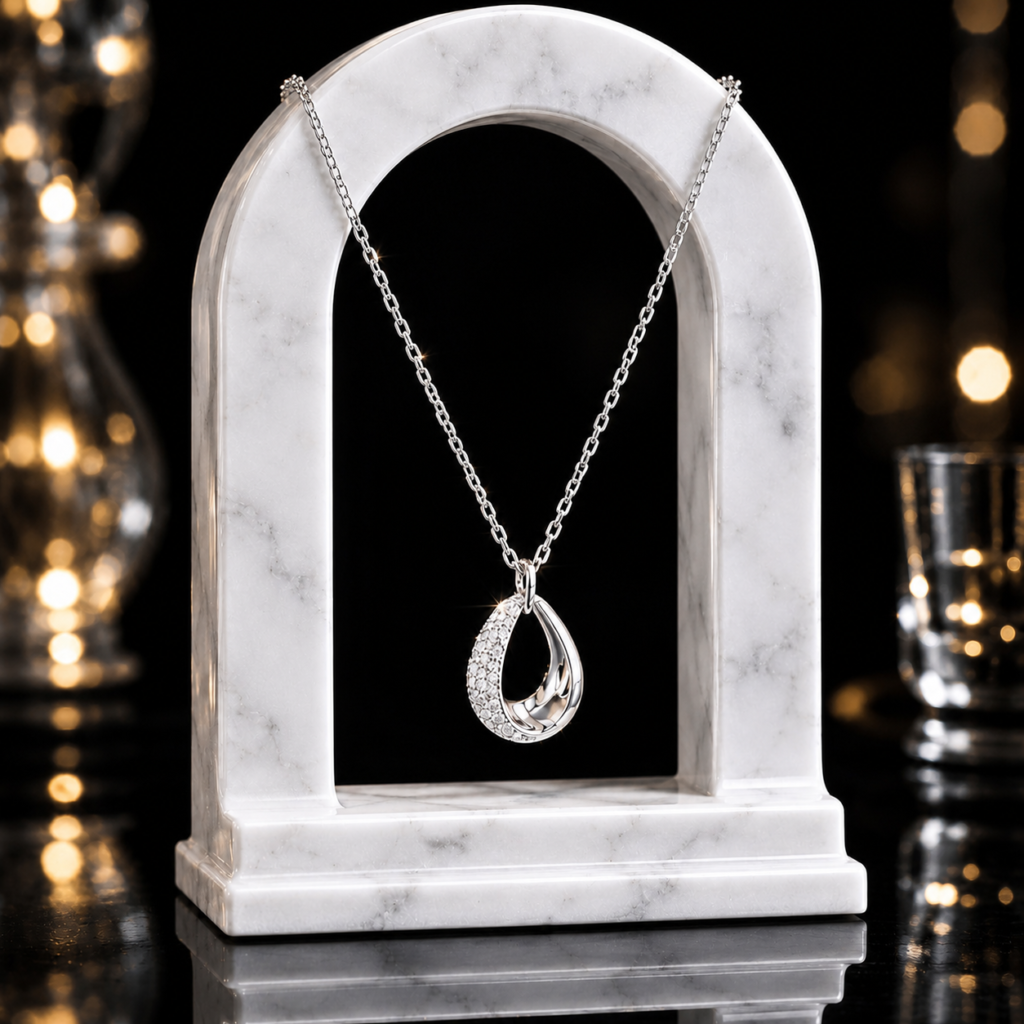 Mairah Silver Sparkling Teardrop Halo Pendant Necklace