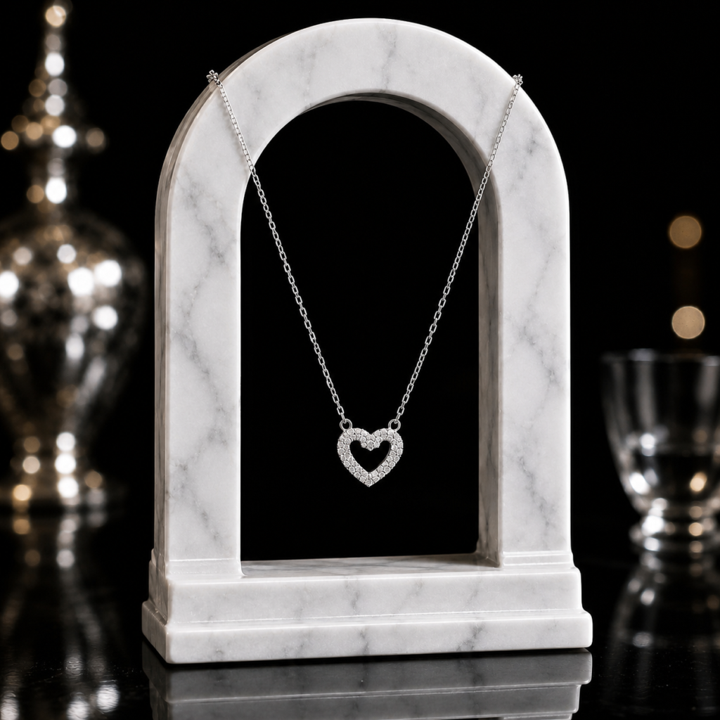 Mairah Silver Heart Sparkling Halo Necklace