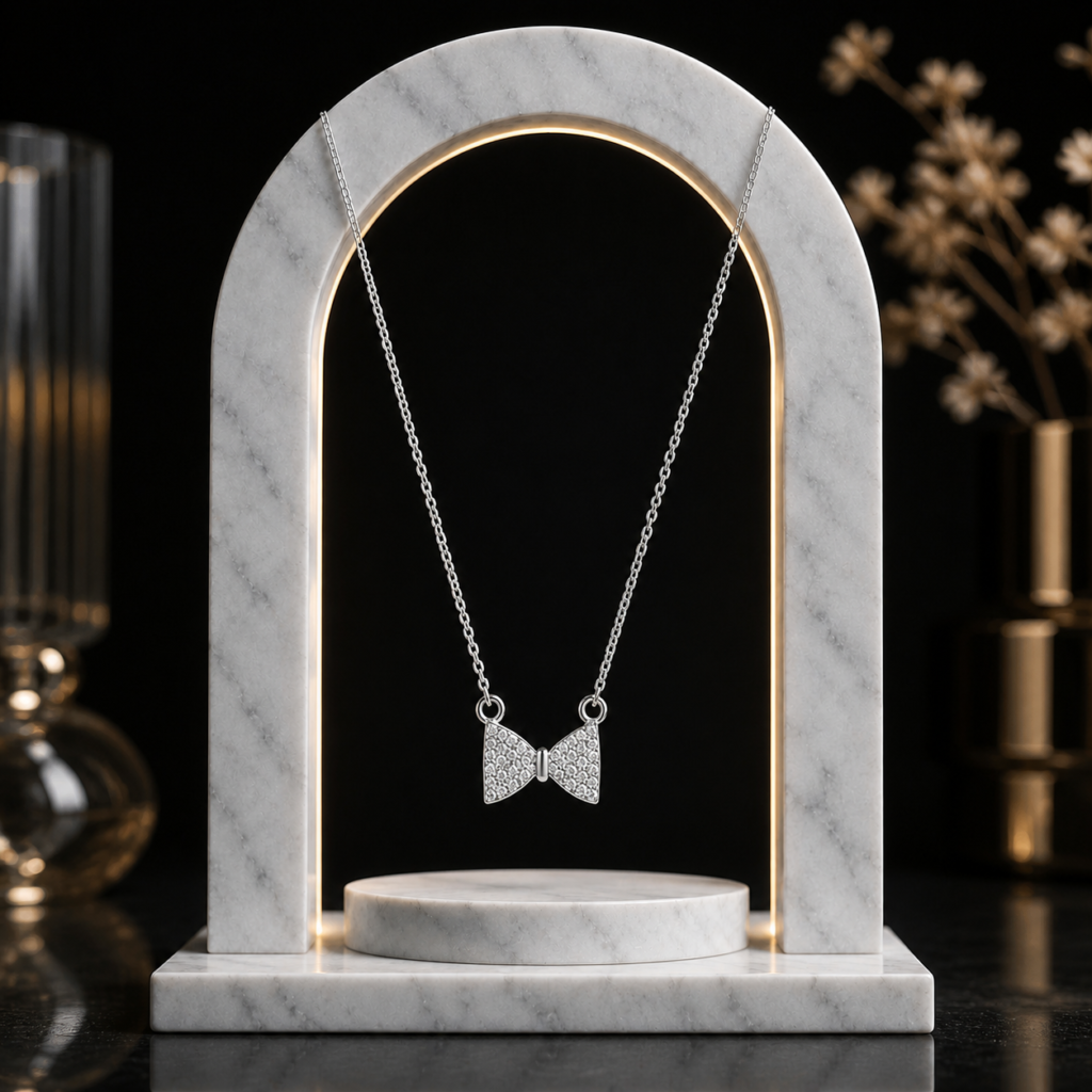 Mairah Silver Sparkling Bow Tie Pendant Necklace
