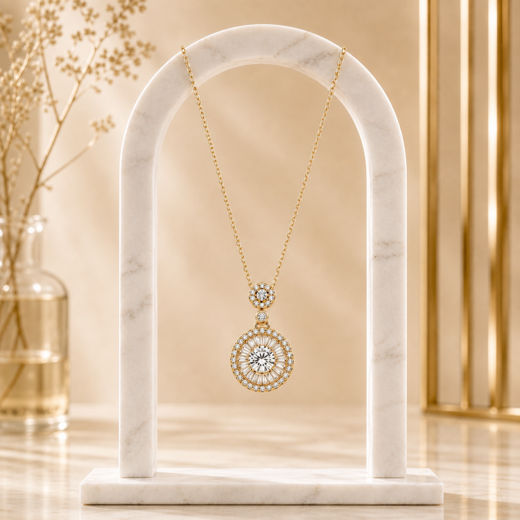 Mairah Golden Radiant Solitaire Halo Drop Necklace