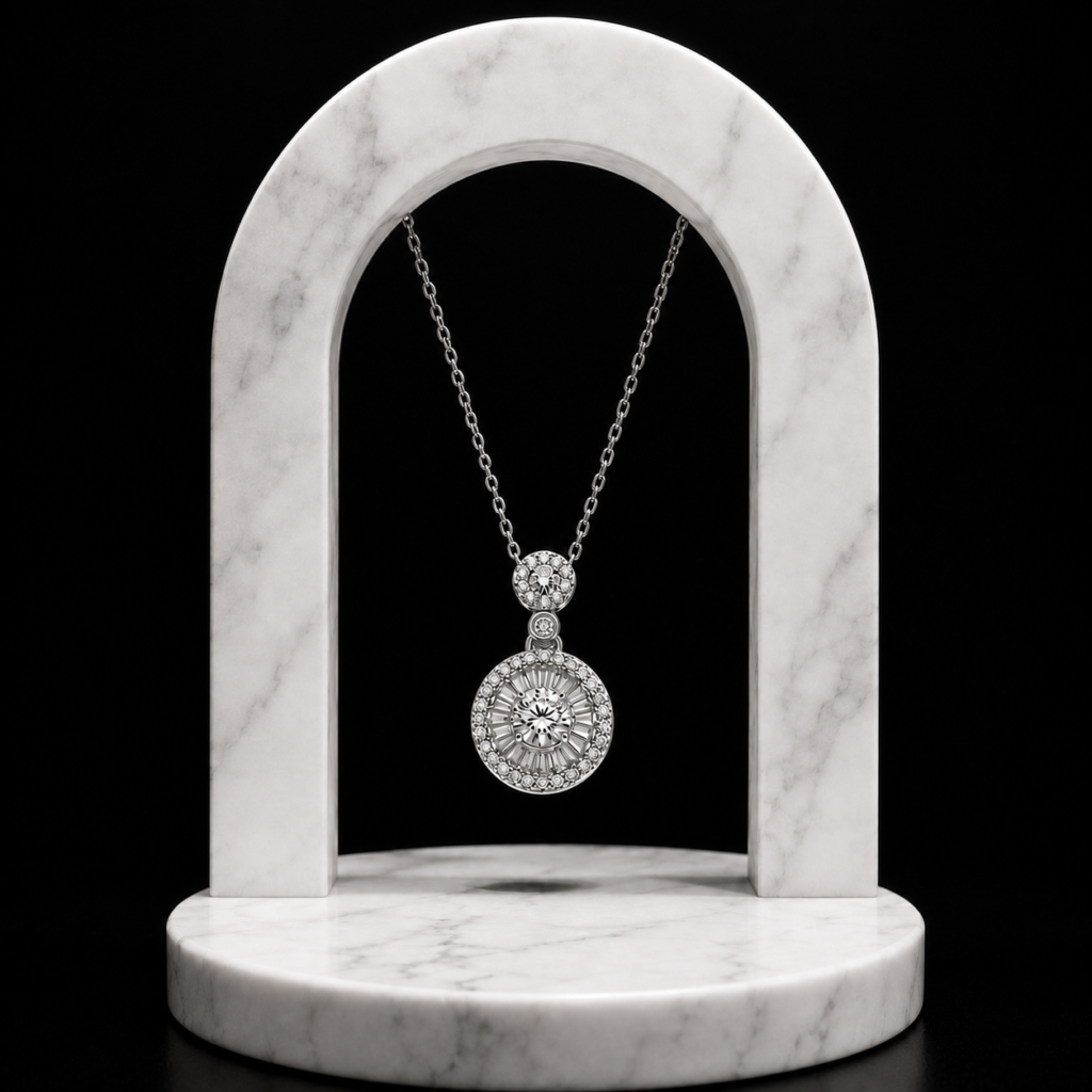 Mairah Silver Radiant Solitaire Halo Drop Necklace