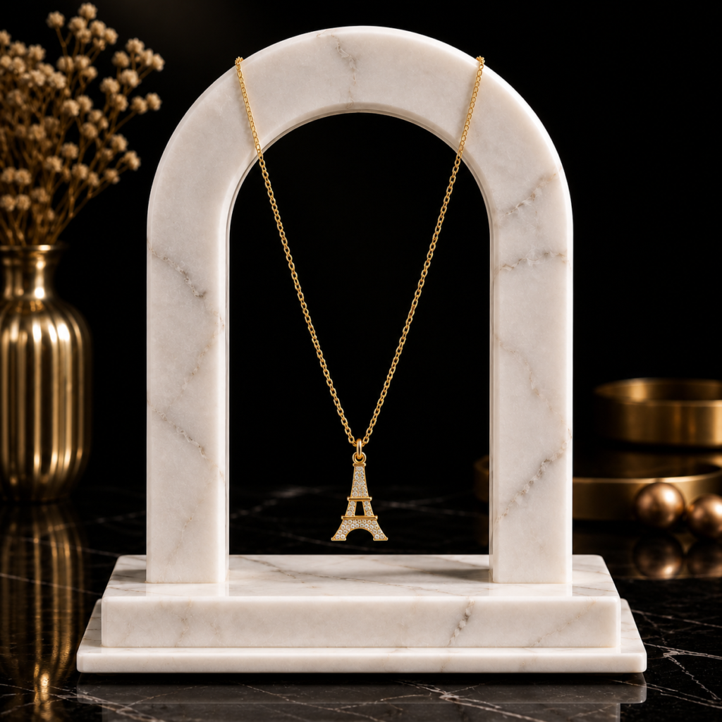 Mairah Gold Eiffel Tower Pendant Necklace.