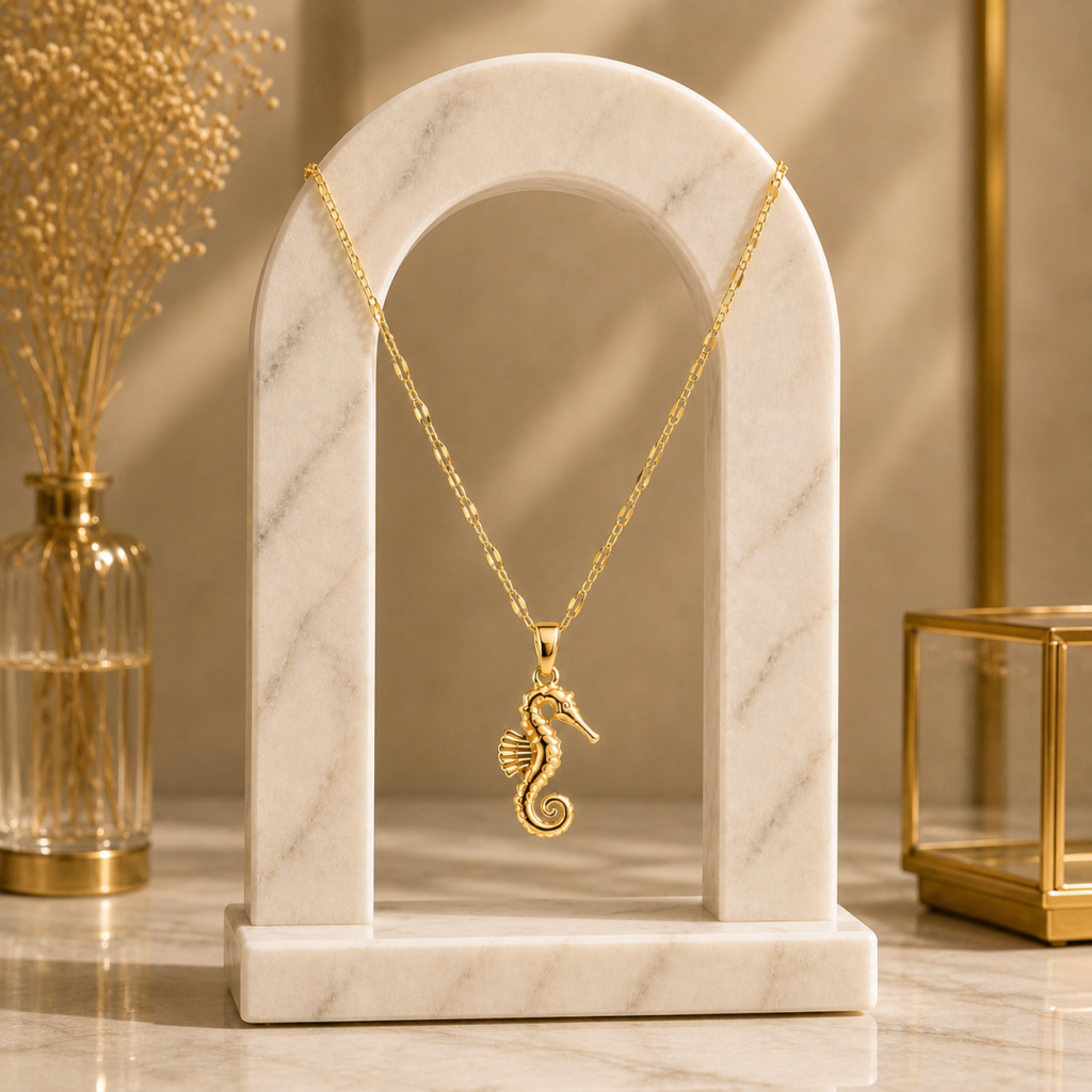 Gold Seahorse Locket With Chain