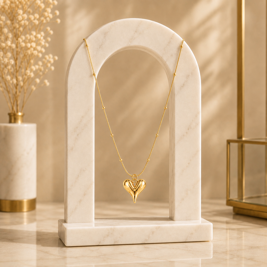 Gold Puffy Gold Heart Locket With Chain