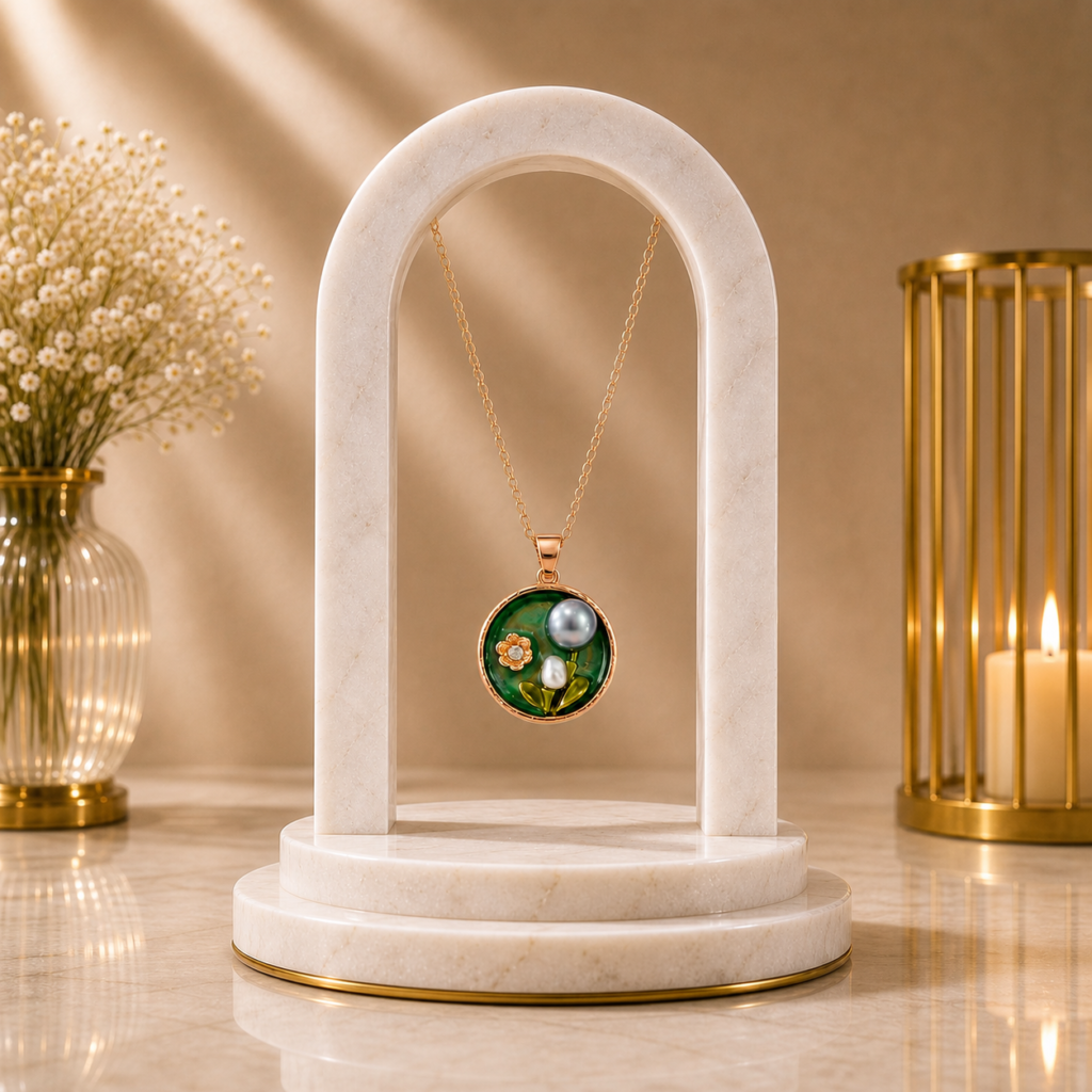 Mairah Emerald Pearl Blossom Pendant Necklace