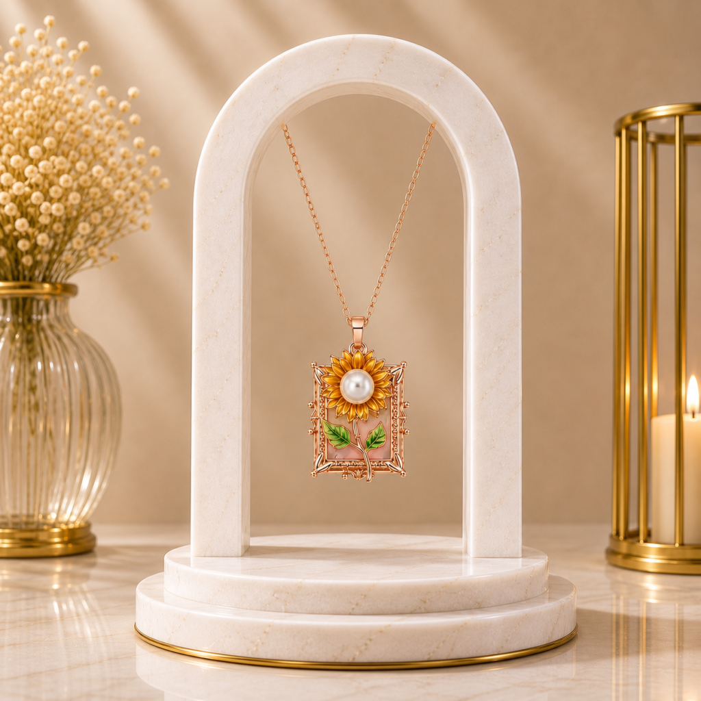 Mairah Golden Sunflower Pearl Pendant Necklace