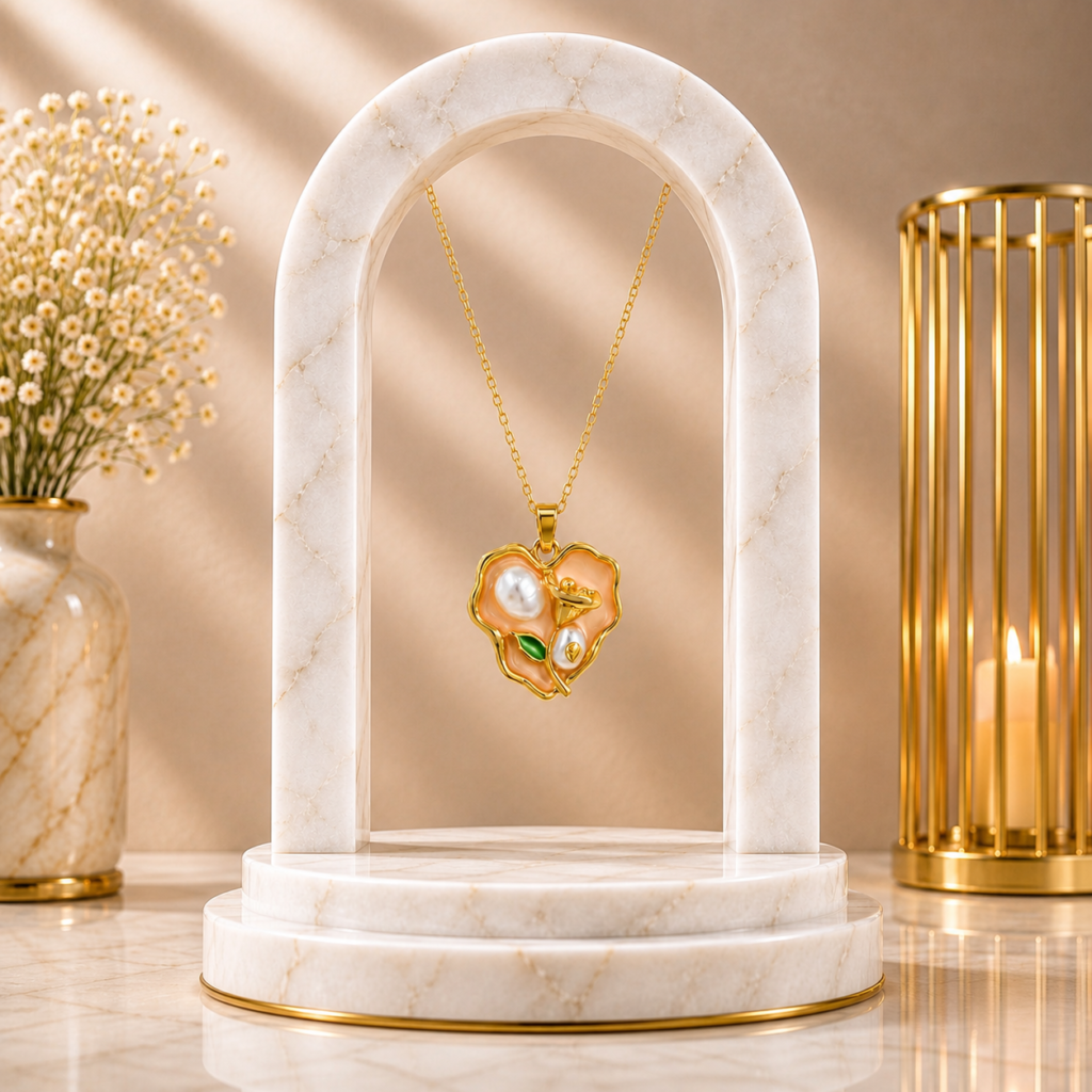 Mairah Luxury Gold-Plated Peach Heart Pearl Pendant with Chain