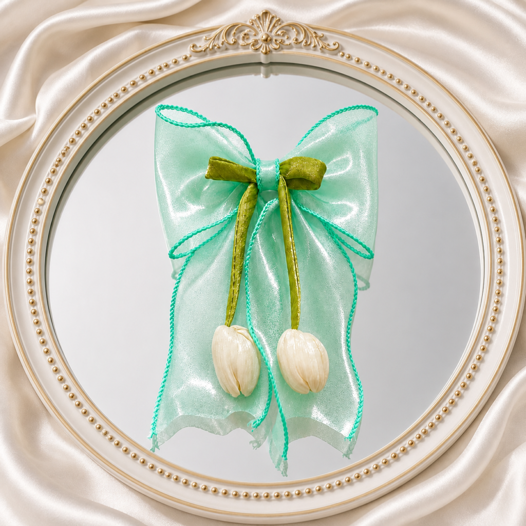 Green Organza Tulip Bow Hair Clip