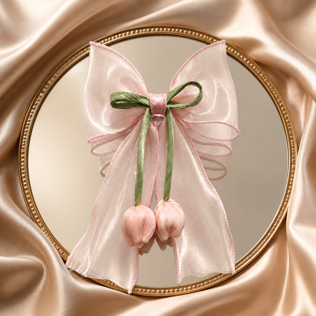Pink Organza Tulip Bow Hair Clip