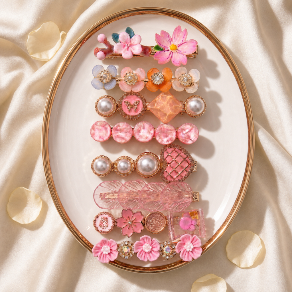 Soft Pink & Resin Floral Aligator Set