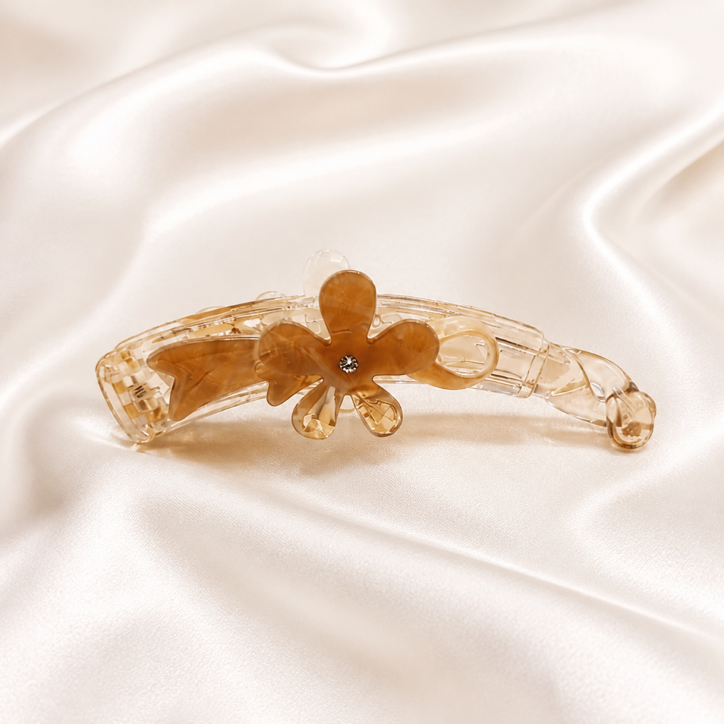 Pastel Champagne Floral Rhinestone Banana Hair Clip