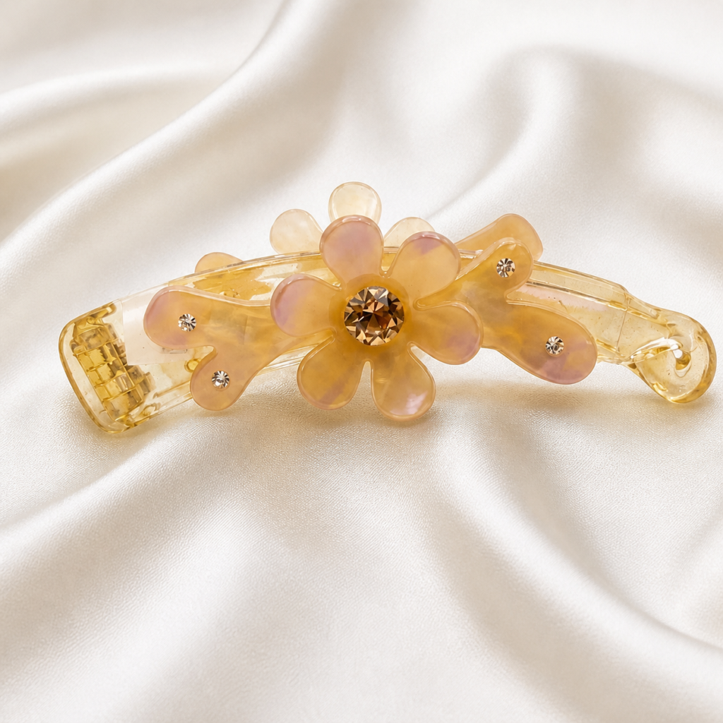 Pastel Champagne Multi-Flower Crystal Banana Hair Clip