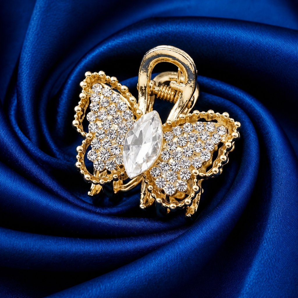 Gold Butterfly Rhinestone Metal Hair Claw Clip