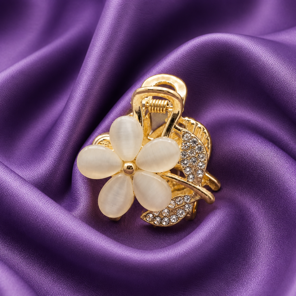 Gold Flower Cats Eye Metal Hair Claw Clip