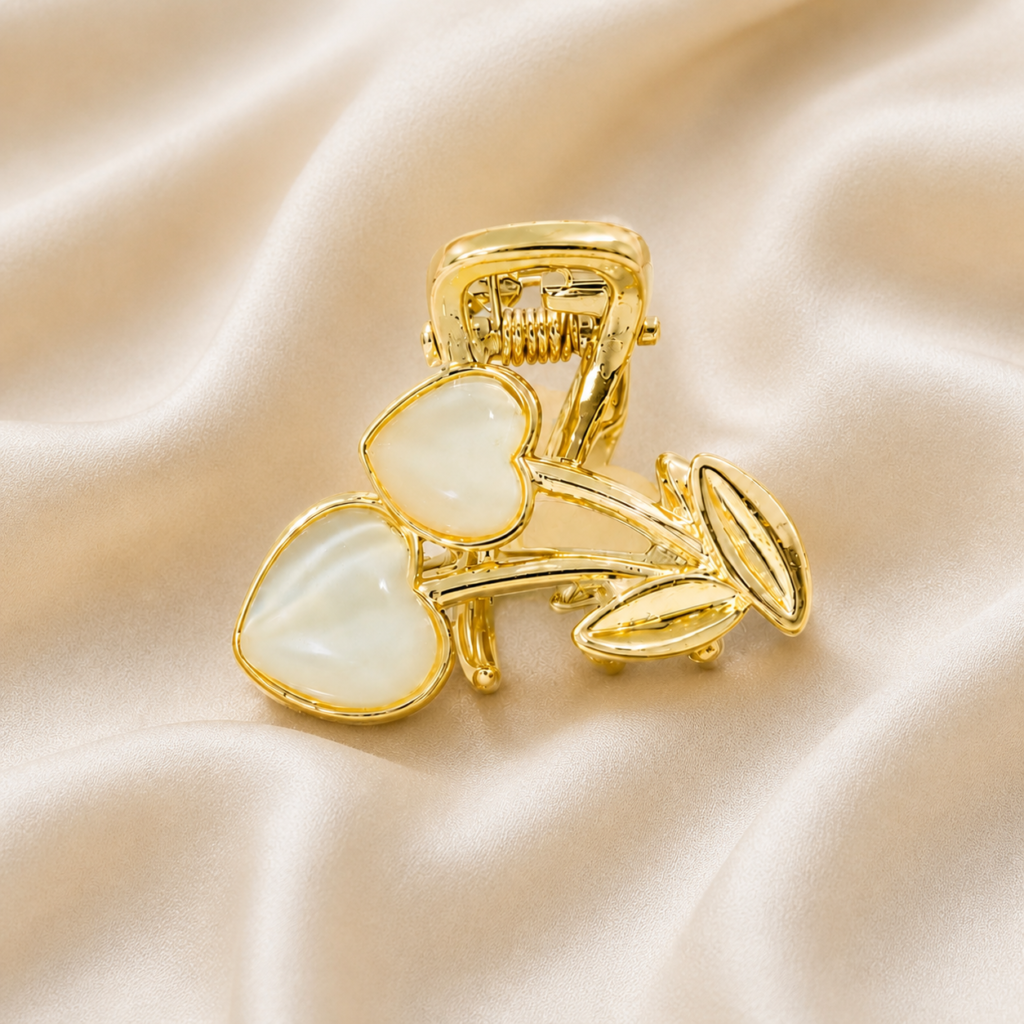 Gold Cherry Cats Eye Metal Hair Claw Clip