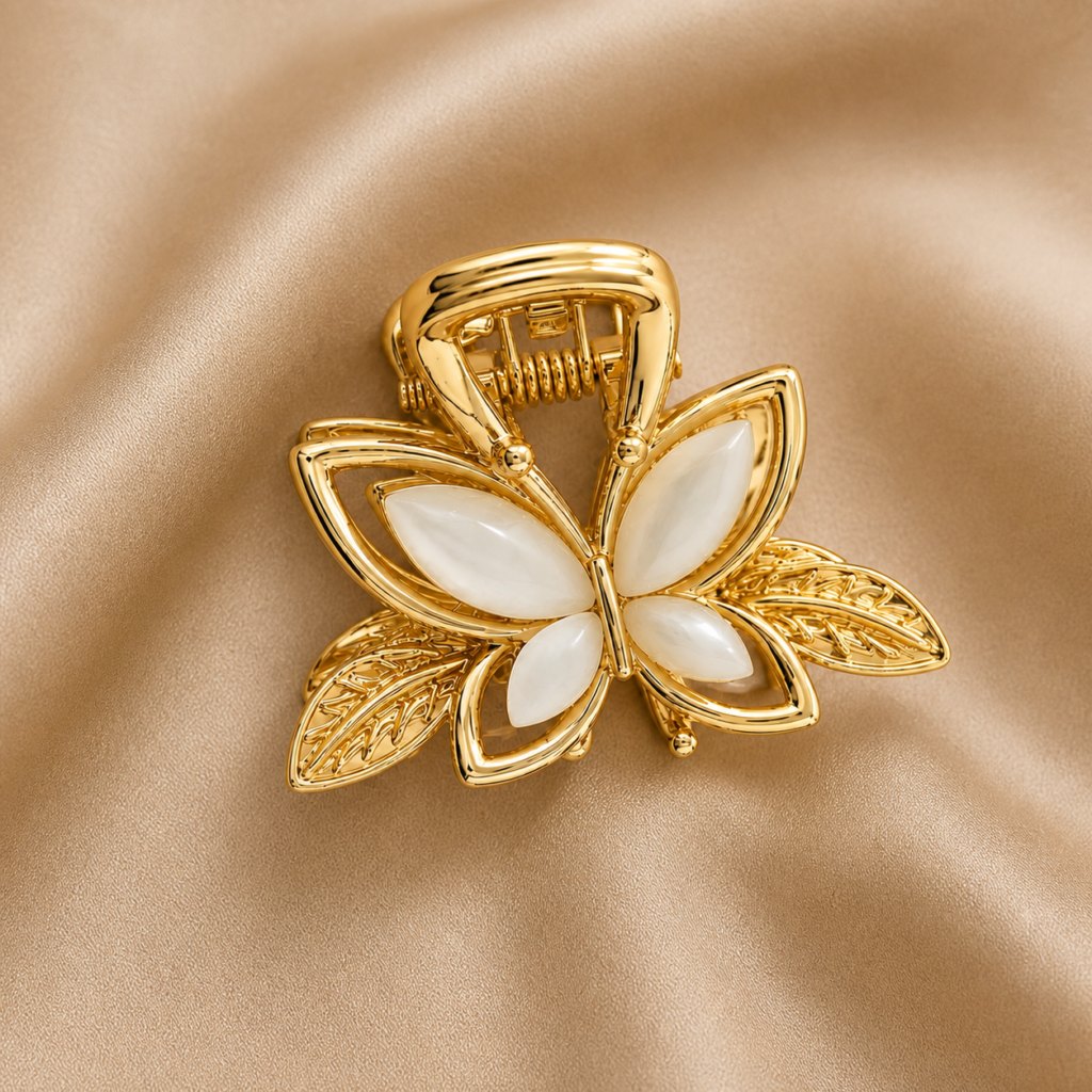 Gold Butterfly Cats Eye Metal Hair Claw Clip
