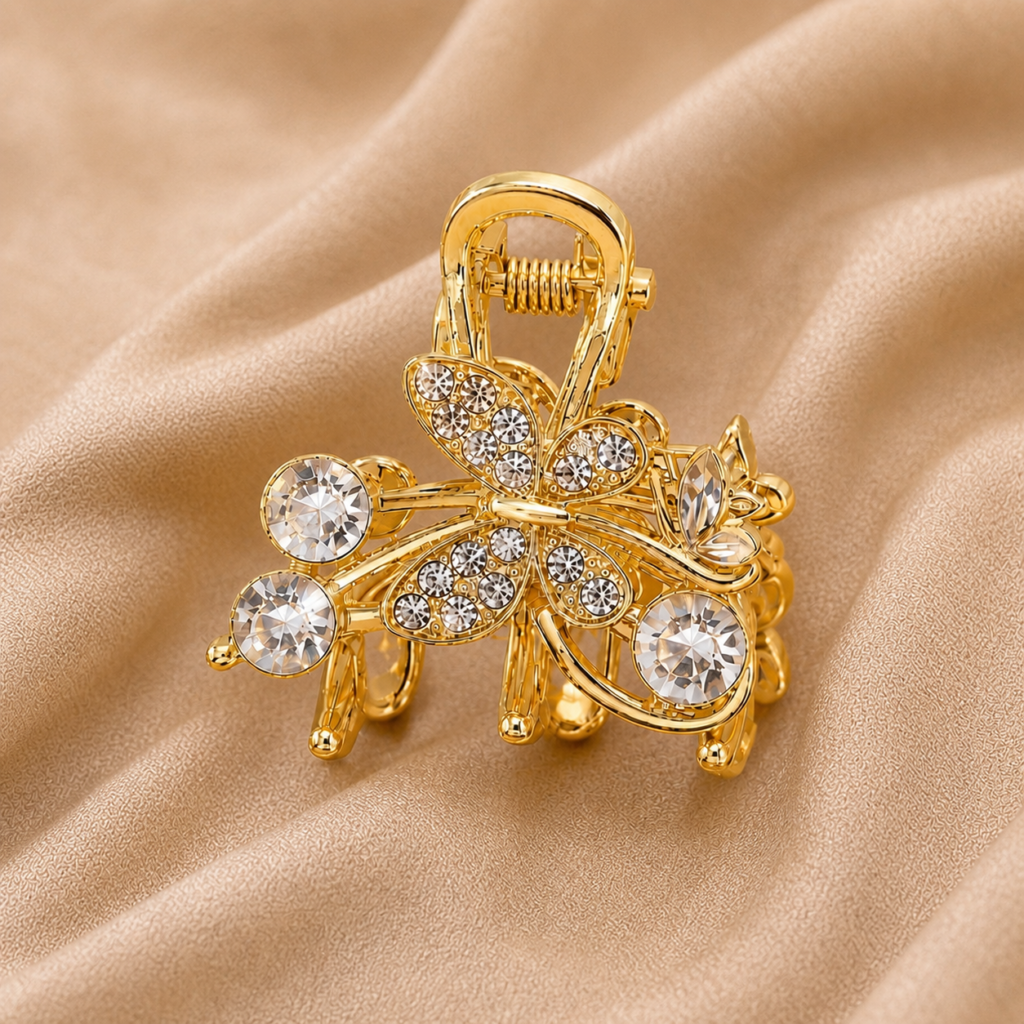 Gold Dragonfly Rhinestone Metal Hair Claw Clip