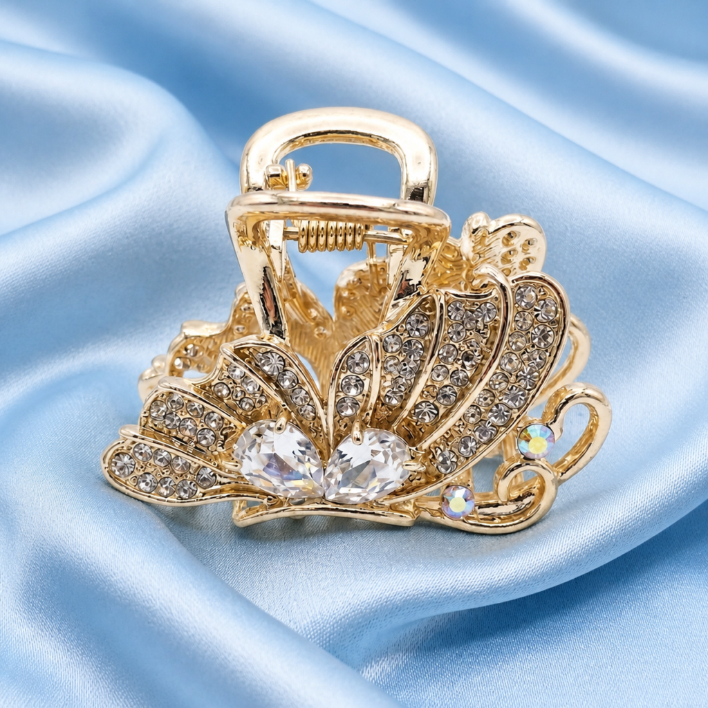 Gold Crown Rhinestone & Crystal Metal Hair Claw Clip