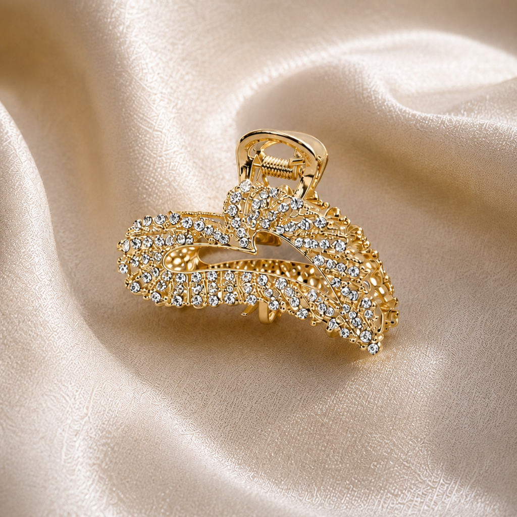 Gold Angel Wing Rhinestone Metal Hair Claw Clip