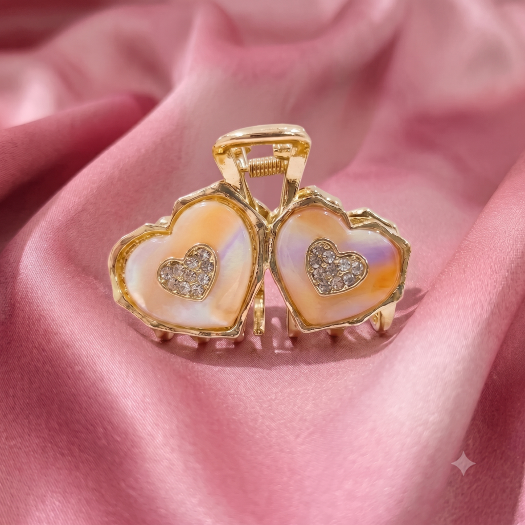 Gold Yellow Heart Rhinestone Metal Hair Claw Clip