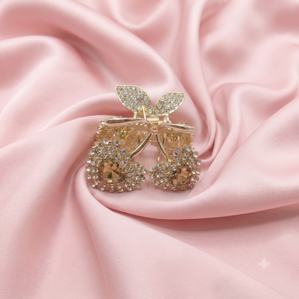 Gold Champagne Bowknot Satin Ribbon Wrapped Metal Hair Claw Clip