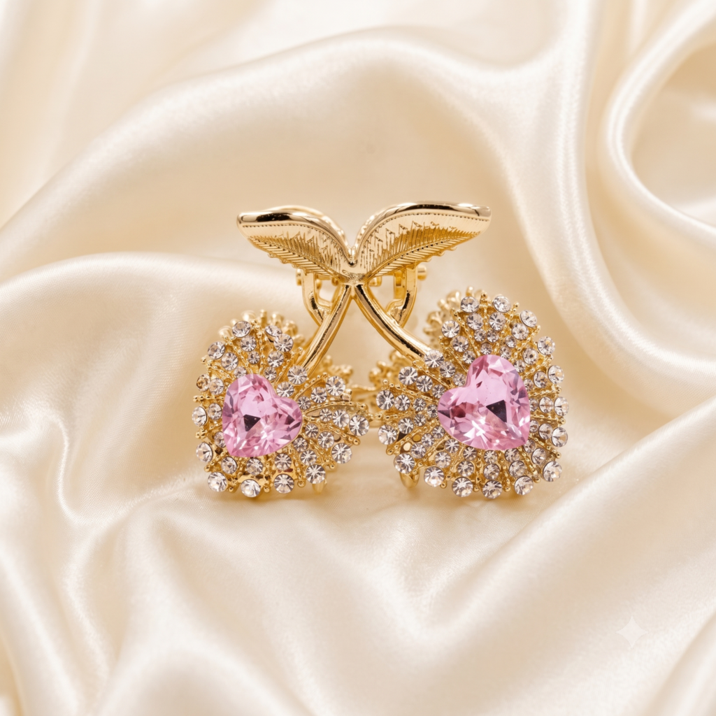Gold Pink Bowknot Satin Ribbon Wrapped Metal Hair Claw Clip