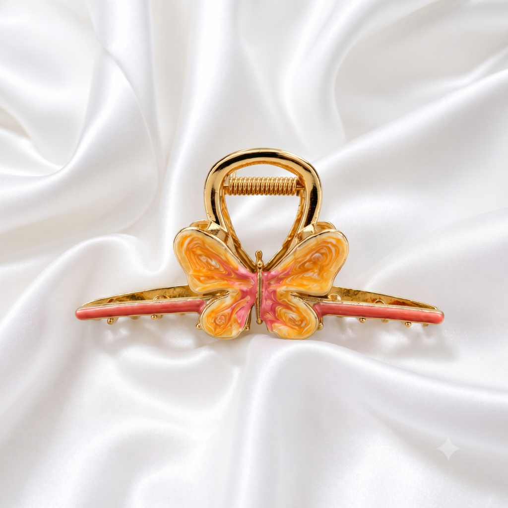 Blush Pink Symmetrical Butterfly Enamel Hair Claw Clip