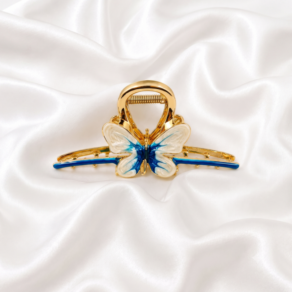 Blue Symmetrical Butterfly Enamel Hair Claw Clip
