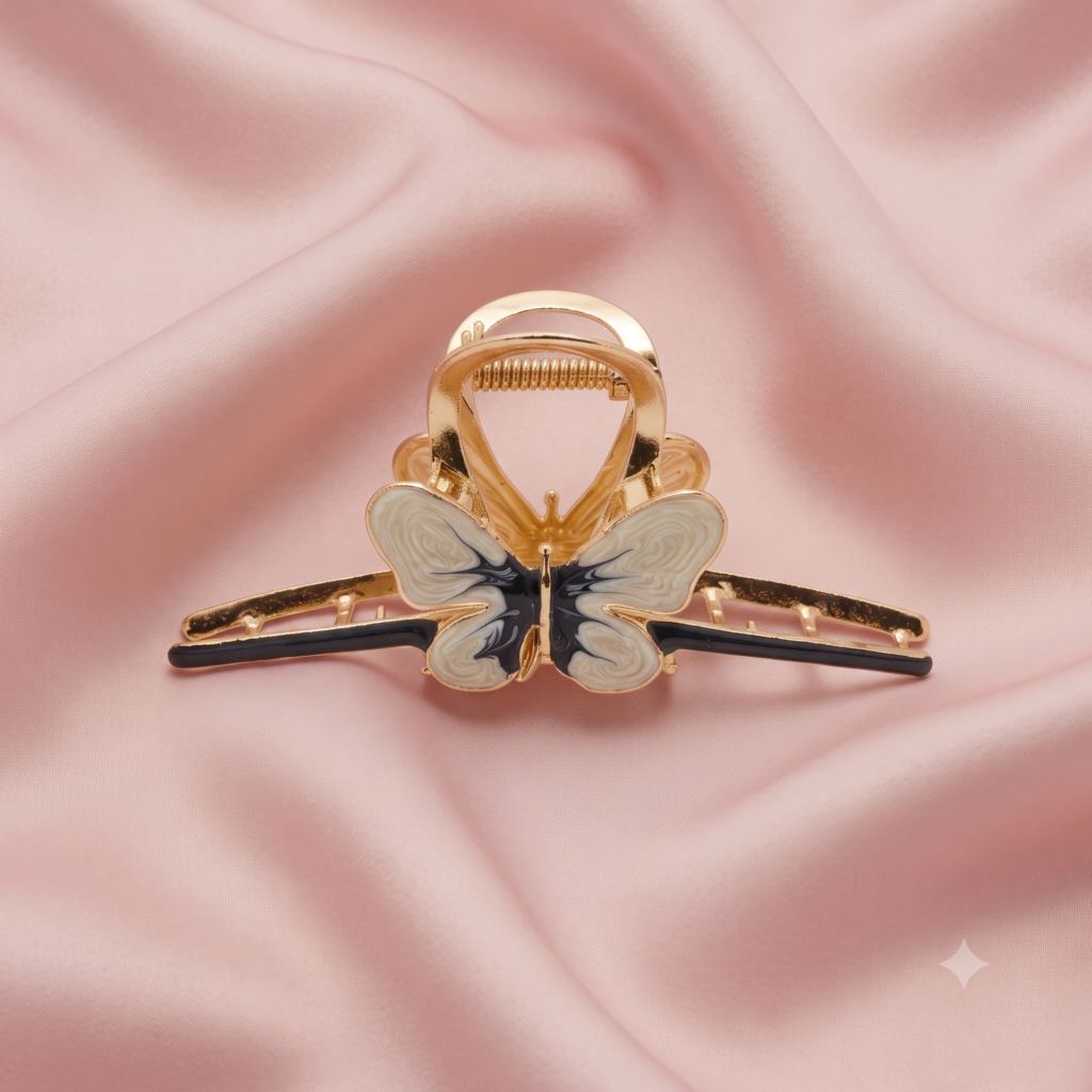 Char Coal Symmetrical Butterfly Enamel Hair Claw Clip