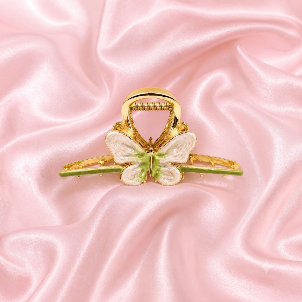Green Symmetrical Butterfly Enamel Hair Claw Clip