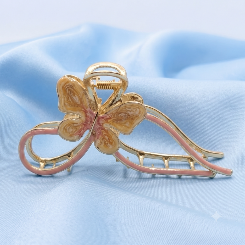 Blush Pink Loop Wave Butterfly Enamel Hair Claw Clip