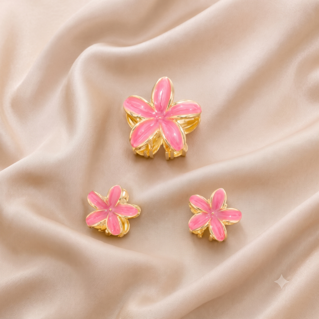 Blush Pink Plumeria Hair Clip Set