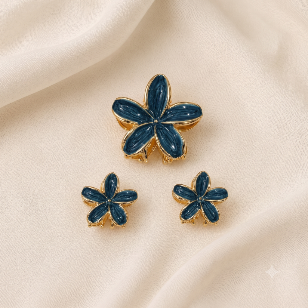 Char Coal Plumeria Hair Clip Set