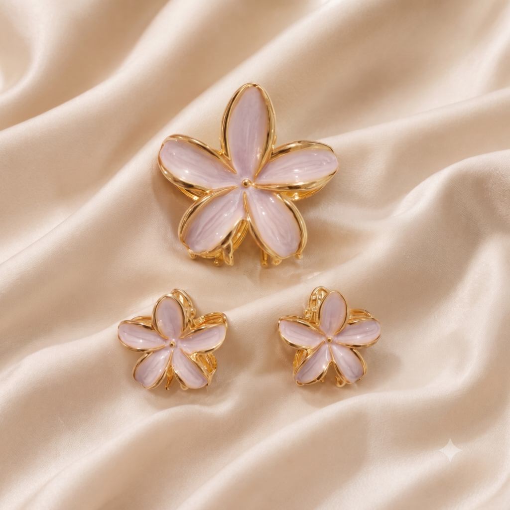 Lavender Plumeria Hair Clip Set