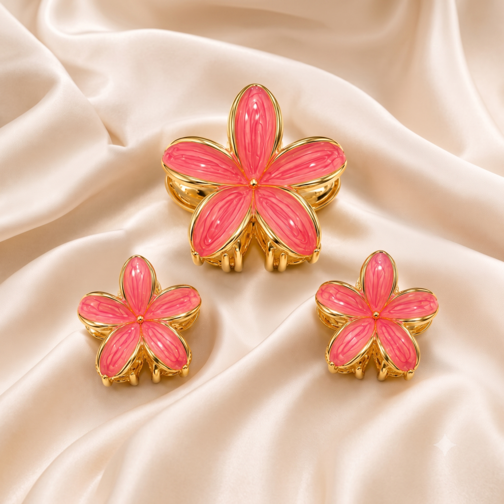 Pink Plumeria Hair Clip Set