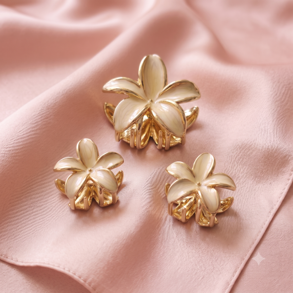 White Plumeria Hair Clip Set