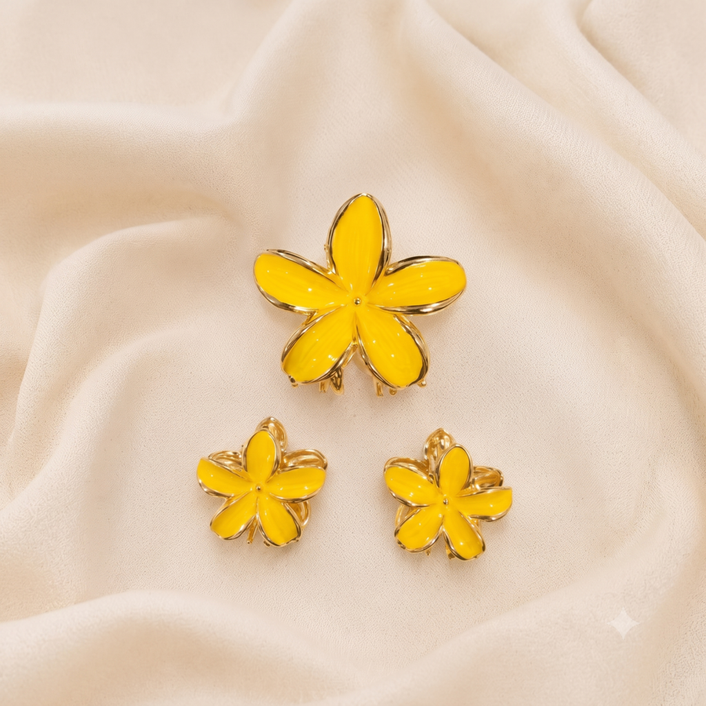 Yellow Plumeria Hair Clip Set